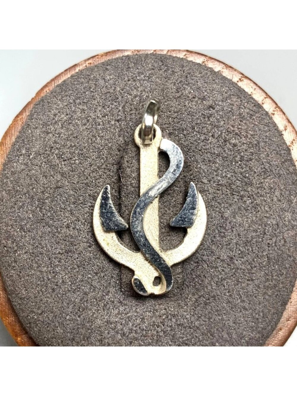 Vintage Anchor Pendant Sterling Silver 925 Satin & Bright Finish 0.75'' L